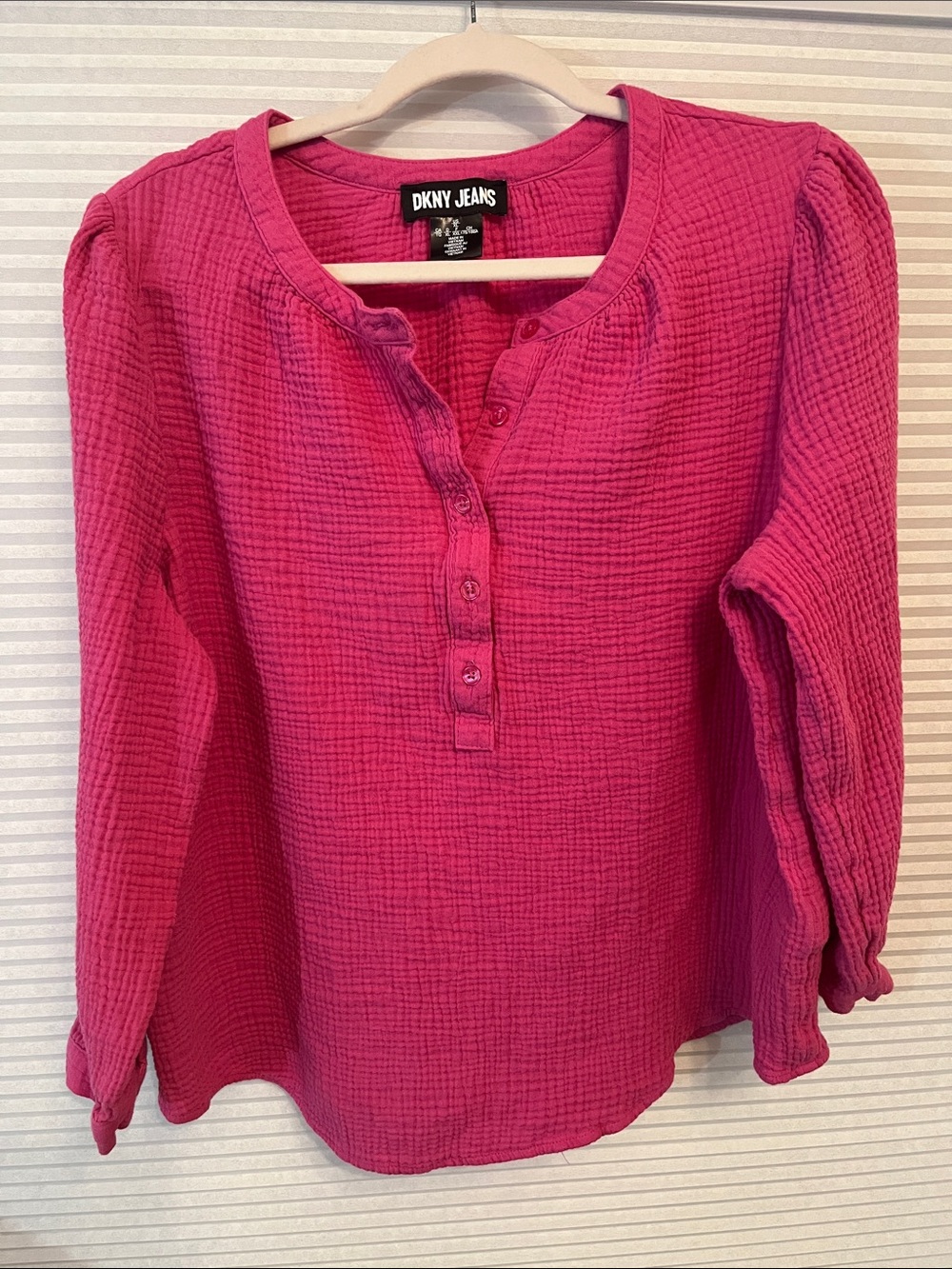 Dkny Fuchsia Long-Sleeve Button Henley Top